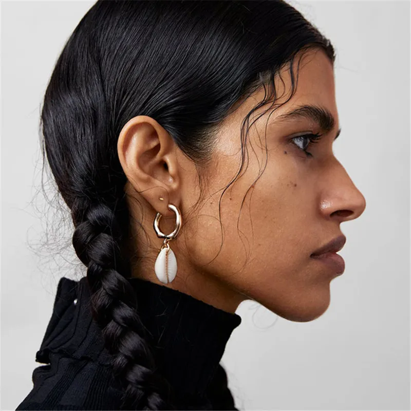 JCYMONG 13 Style Sea Shell Earrings For Women Gold Silver Color Metal Shell Cowrie Statement Earrings 2019 Summer Beach Jewelry