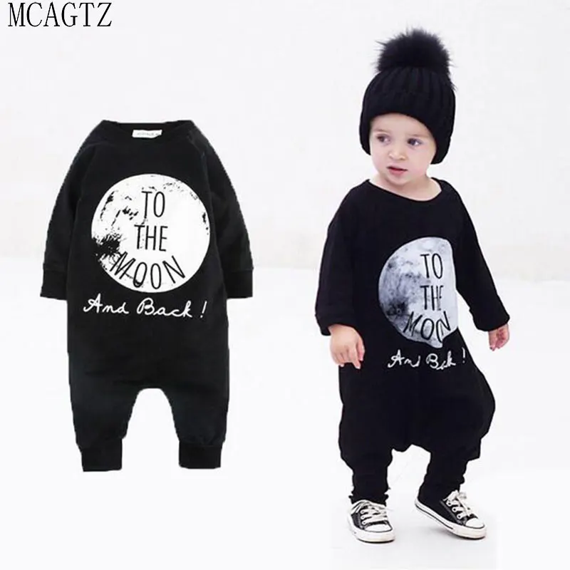 

Baby Boy Clothes Autumn Cotton Baby Boys Clothing Set Baby Rompers Clothes Black and grey One Piece Jumpsuit TO THE MOON Cartoon
