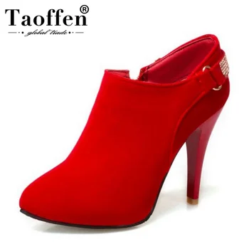 

TAOFFEN Size 31-50 Women High Heel Pumps Thin Heels Zipper Round Toe Bling Shoes Woman Elegant Office Ladies Footwear