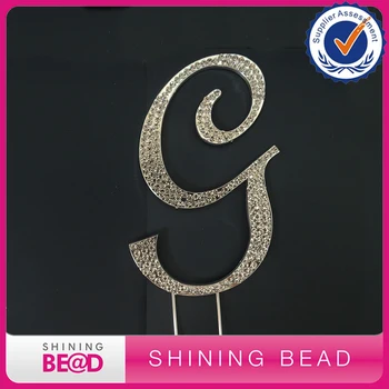 

Free Shipping 2017 Crystal Rhinestone Silver Letter "G" Monogram Wedding Cake Topper