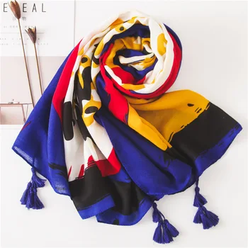 

KYQIAO Foreign orders women winter scarf female autumn spring Spain style long ethnic design blue print neck scarf muffler