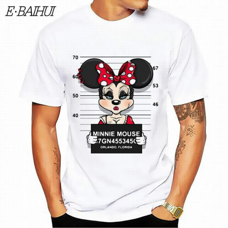 

E-BAIHUI new minnie print tees mouse t-shirt men tops hip hop casual funny dog cartoon tshirt homme comfort cotton t shirt CG001