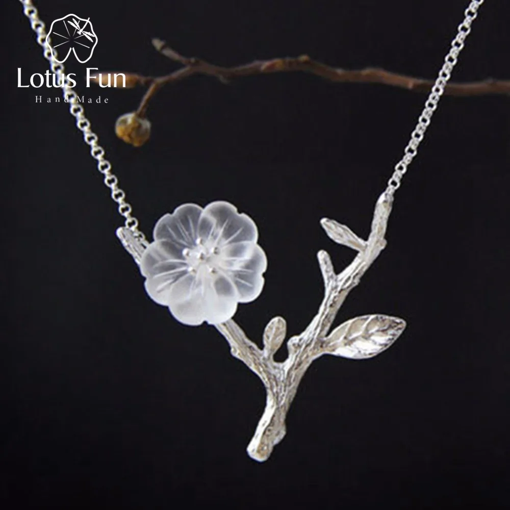 

Lotus Fun Flower in the Rain Necklace with Pendant Real 925 Sterling Silver Handmade Designer Fine Jewelry for Women Collier