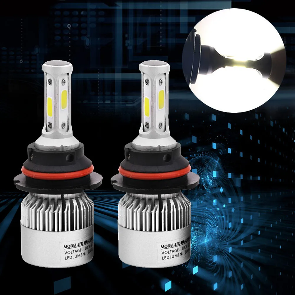 2 шт. супер яркий COB 9007-S2 8000LM 80 Вт светодио дный CarHeadlight туман LightLamp лампы