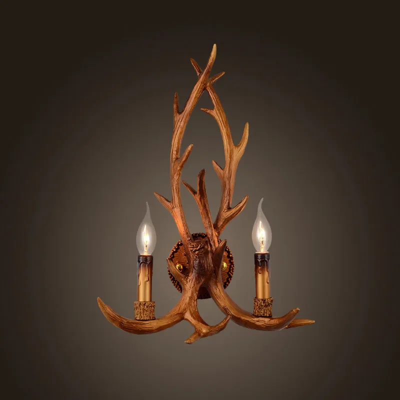 

Bedroom Lamp Antler Home Deco Vintage Industrial Indoor Designer Wall Lamp Gold Color 2-Lights
