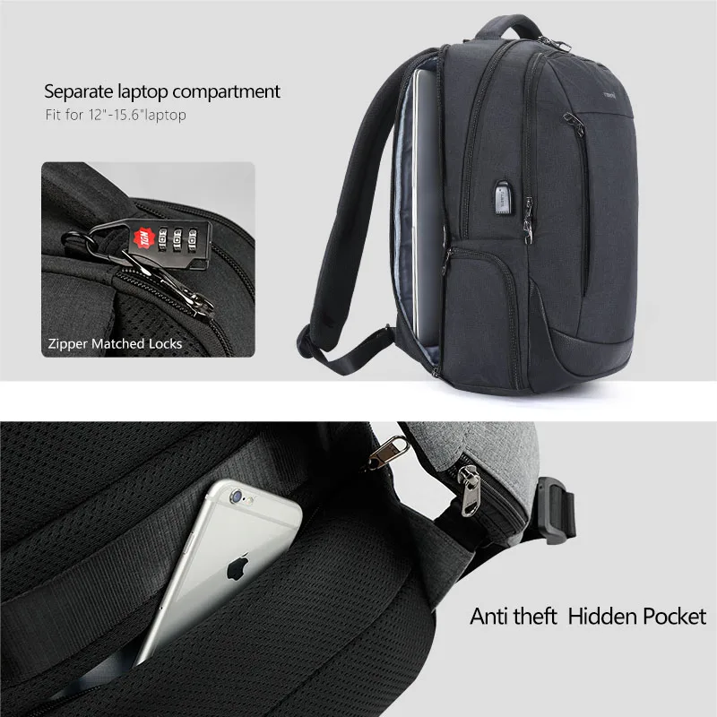  Tigernu Brand USB Charging Male Backpack Anti theft 15.6