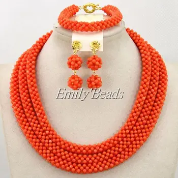 

2015 New Splendid Nigerian African Wedding Jewelry Set Coral Beads Jewelry Sets Bridal Jewelry Set Free Shipping Wholesale CJ441