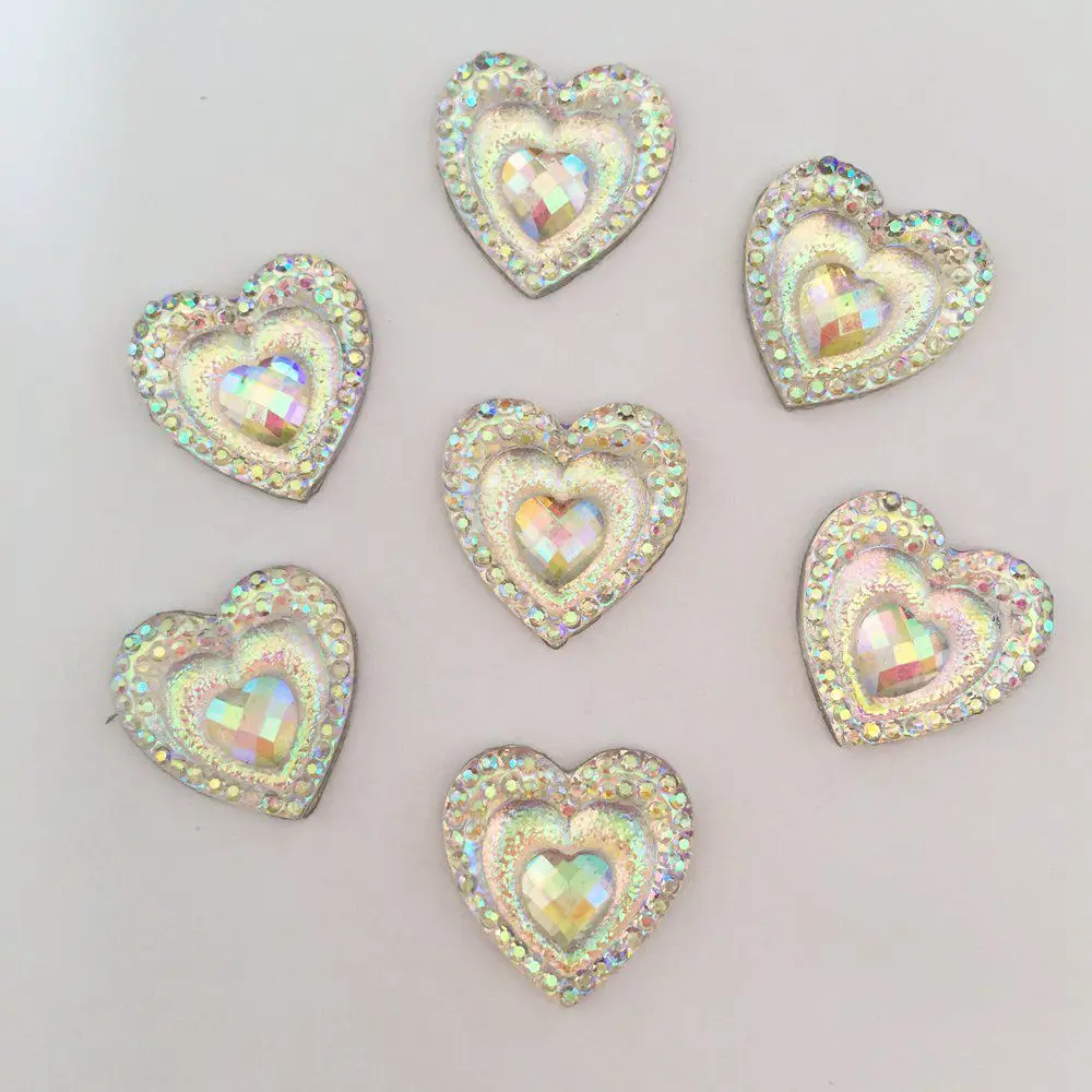 

DIY 40pcs 16mm AB Resin heart Flatback Rhinestone Clothing accessories D885