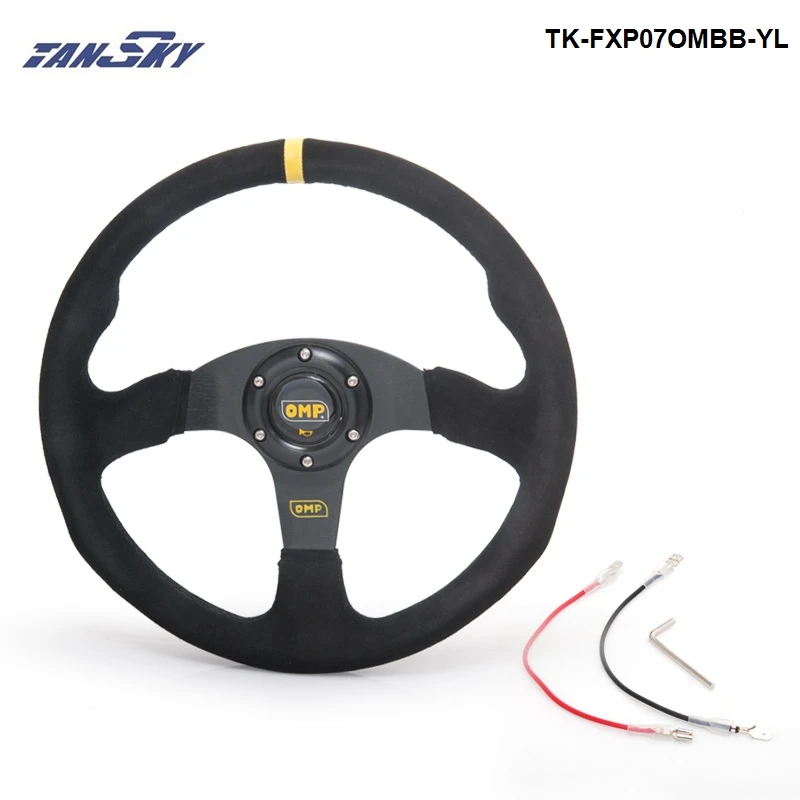 TANSKY-14 inch 350mm Racing Mobil OM TK-FXP07OMBB-YL Hanyut Roda Kemudi Racing Car Steering Wheel Suede Kulit