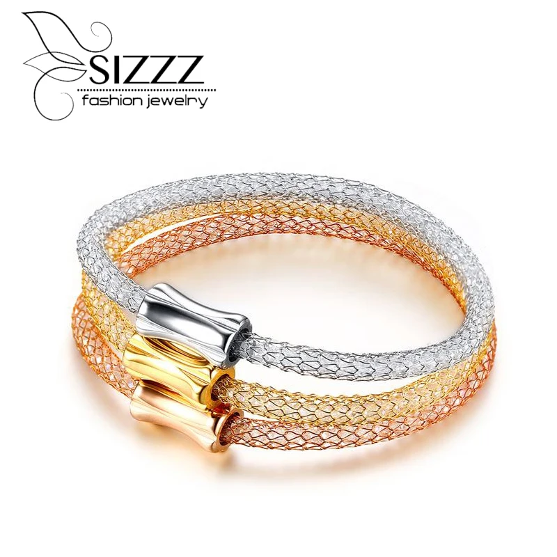 

2017 New Arrival Mesh bracelet 19CM stainless steel magnetic buttons bracelets three pieces woman bracelet & bangle