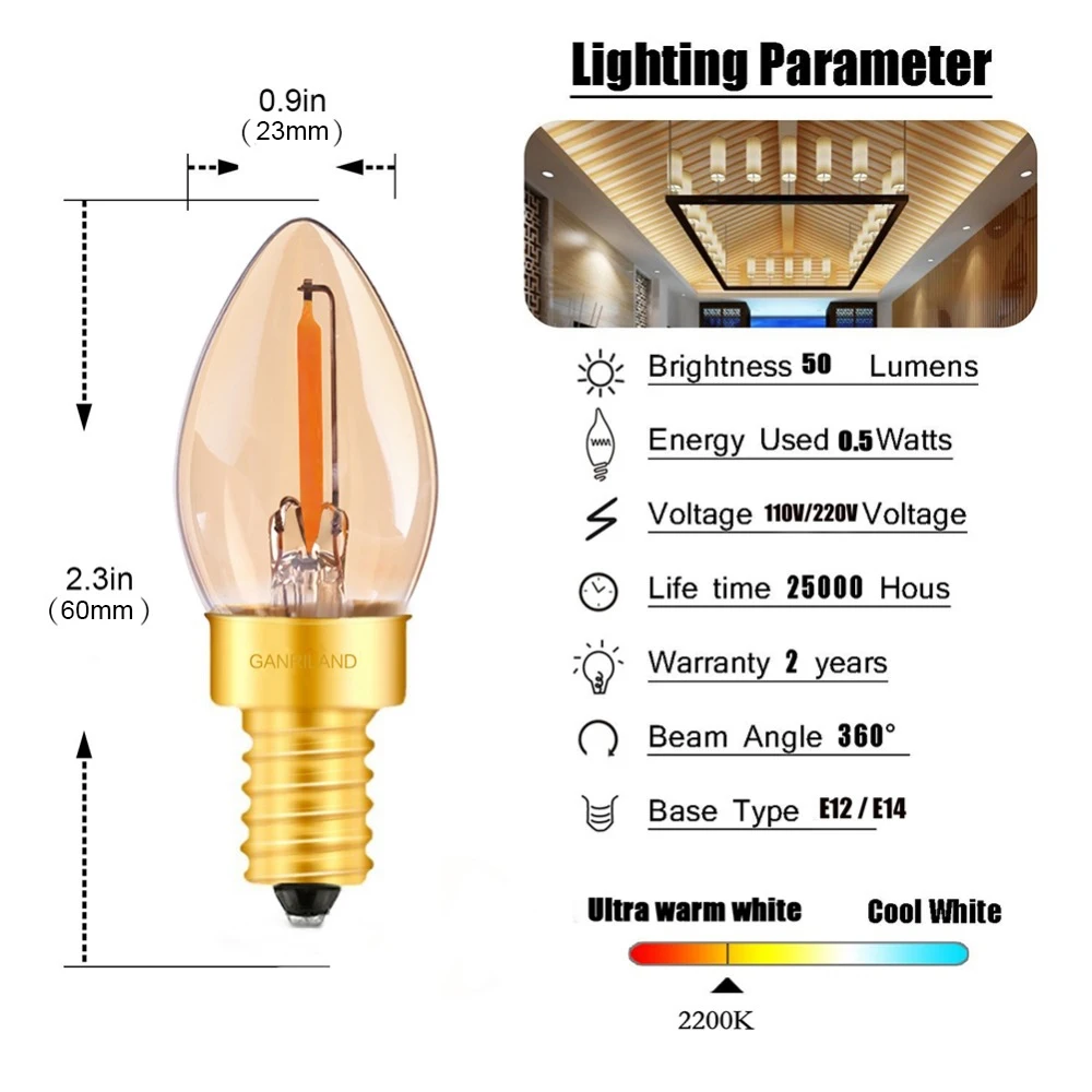 GANRILAND светодиодный E14 диммируемая Золотая мини трубчатая люстра ночник 0,5 Вт 1 Вт 2 Вт 4 Вт 2200 к E14 220V- 240V В винтажный Светодиодный лампочки накаливания