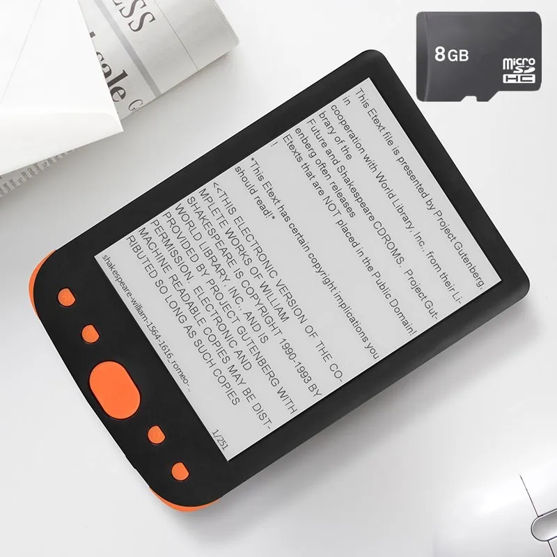 " e-ink экран BK6025 электронная книга ридер+ 8 Гб TF кард-ридер электронная книга серая читалка разрешение 800x600 дисплей 300 dpi - Цвет: Orange