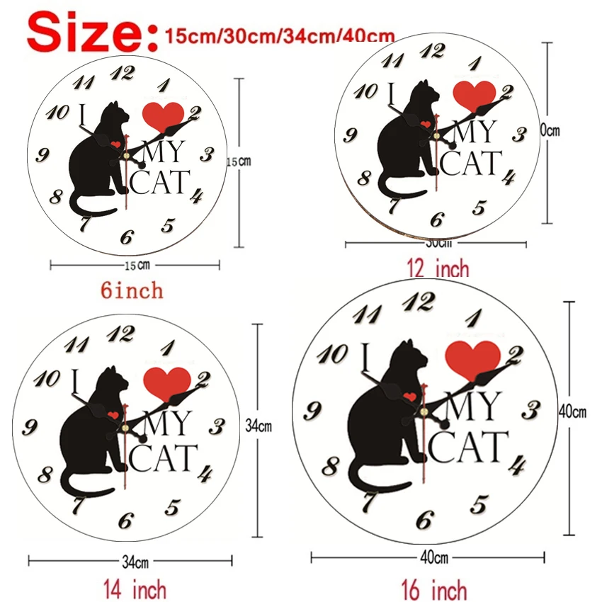 My Cat Design Wall Clock Silent Living Study Corridor Room Decoration Home Decor Wall Watches Vintage Large Wall Clock 4 Size