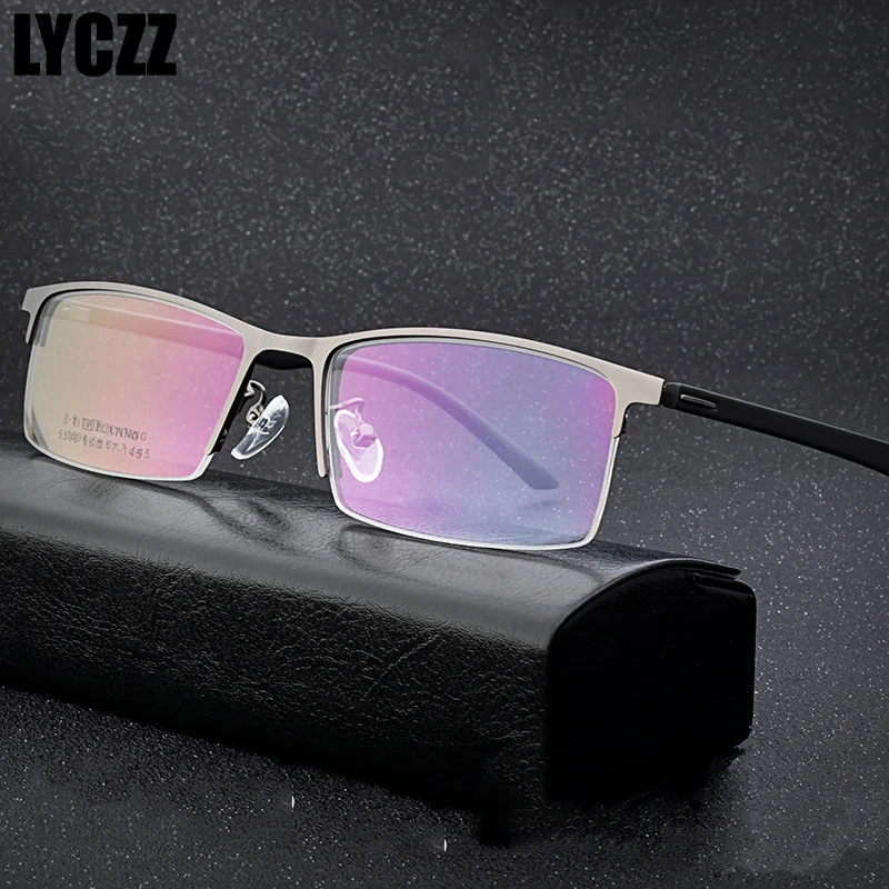 

LYCZZ Hyperopia Glasses Frame Clear Lens Reading Men Classic Ultralight Alloy Eyeglasses Male Eyewear Half Frame Double geek Tag