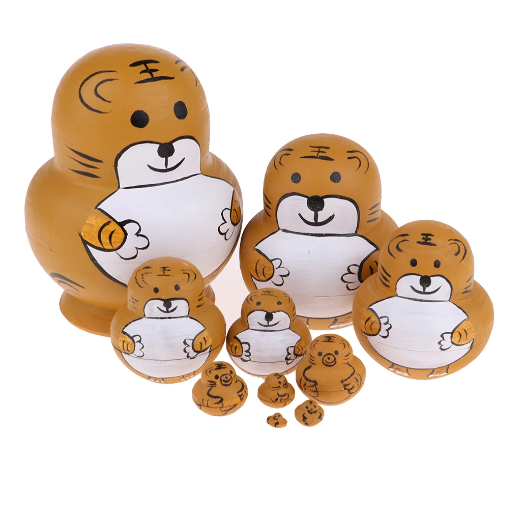 10 Pieces Delicate Wooden Tiger Russian Nesting Dolls Matryoshka Home Decor Matryoshka Dolls Stacking Dolls