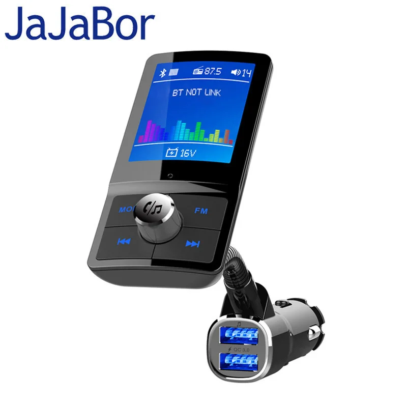 

JaJaBor Bluetooth Car Kit Handsfree Support Muit Language FM Transmitter Large Color Screen AUX Audio Receiver Car MP3 Player