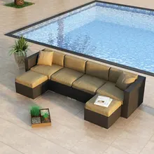 Новейший высокое качество плетеная уличная мебель ротанг u форма диван набор