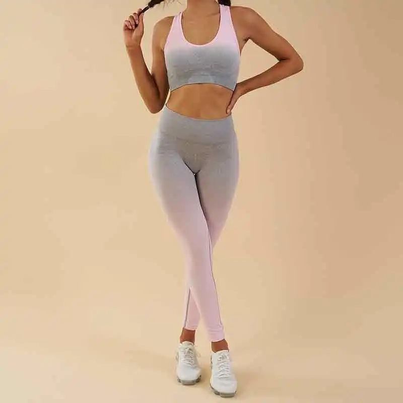 Gray Pink SALSPOR тренажерный зал для женщин Vital бесшовные Омбре спортивные бюстгальтеры для фитнеса дышащие Йога бюстгальтер для девочек открытый бег топик без спинки Топ жилет - Цвет: Gray Pink