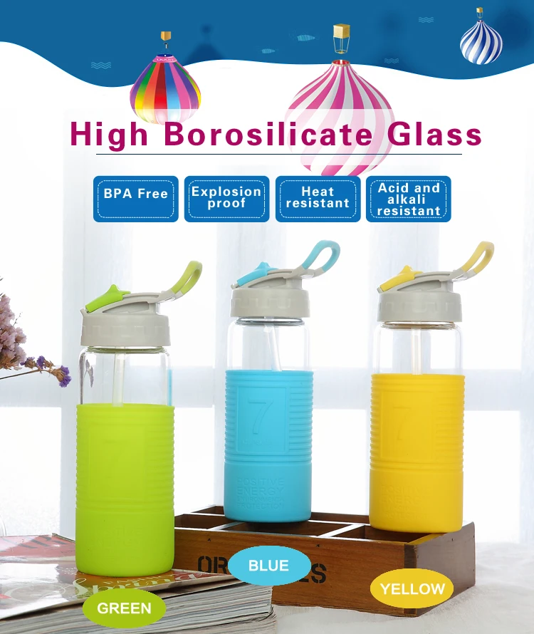 Bpa Free Glass Water Bottle Sport Drinking Water Bottle With Straw