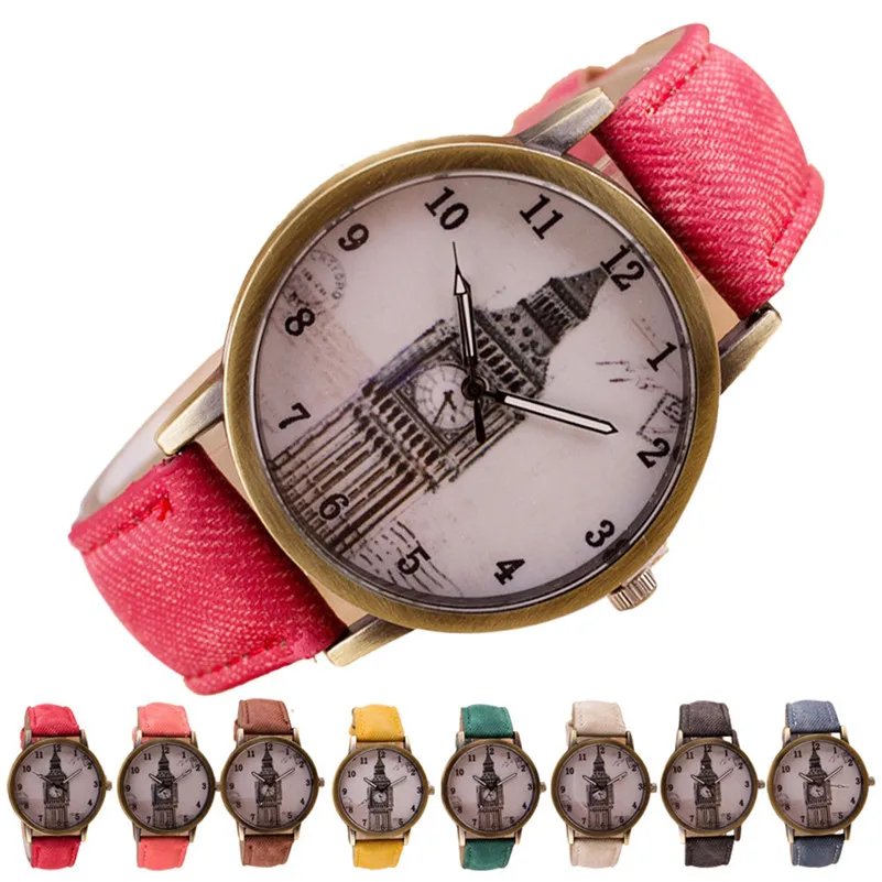 NEW Women's watches casual watches Retro Clock Tower WristWatch Cowboy Leather Band alloy Analog Quartz Watch Montre femme M21 (3)