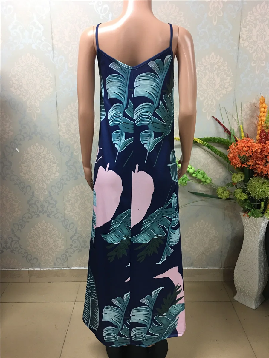 Gladiolus Elegant Long Dresses Bohemian Sundress 2018 Women V-Neck Spaghetti Strap Print Floral Maxi Causal Loose Summer Dress (30)