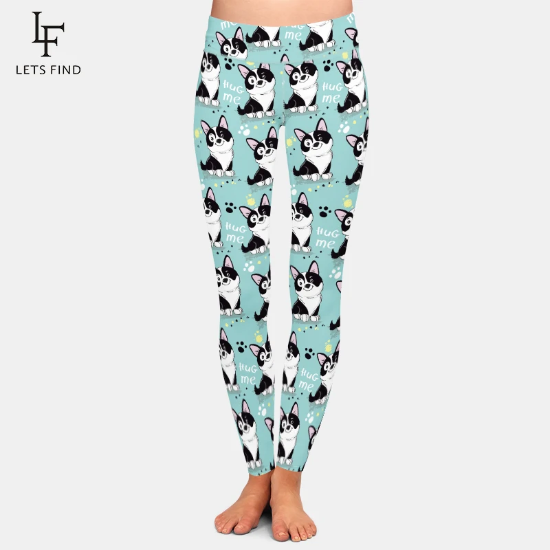 LETSFIND High Waist Women Leggings Fitness High Elastic Workout Leggings Cute Cartoon Dogs Print Female Push Up Trousers ysdnchi faux denim jeans seamless high waist fashion jeggings push up fitness slim women leggings pencil pants elastic trousers