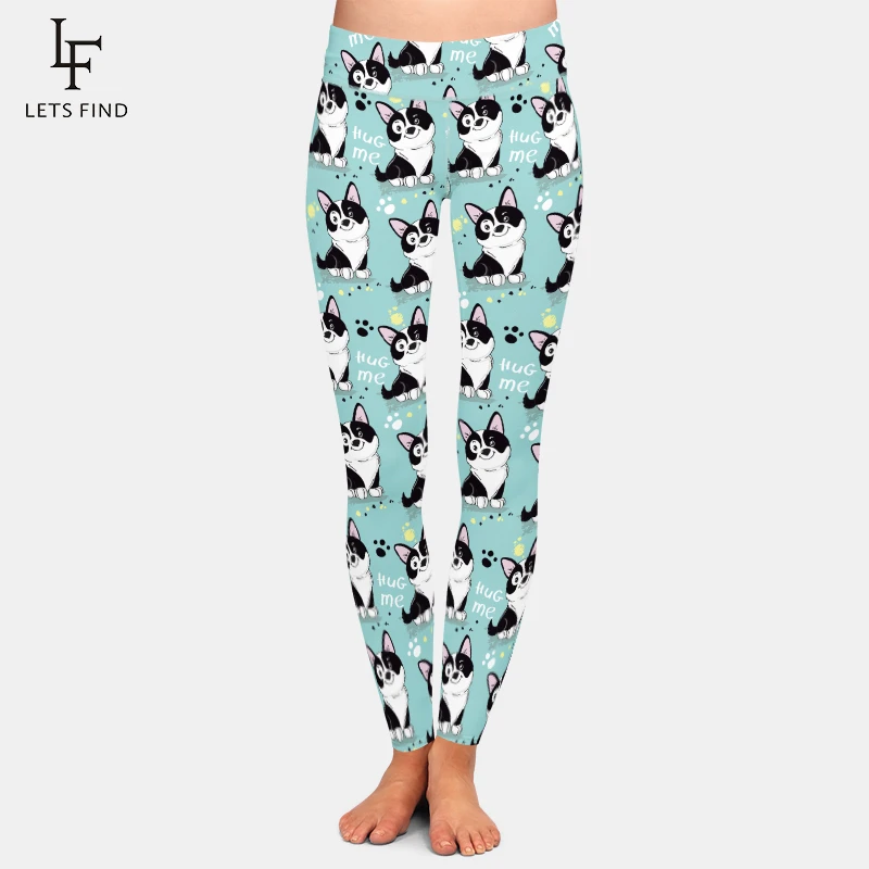 LETSFIND High Waist Women Leggings Fitness High Elastic Workout Leggings Cute Cartoon Dogs Print Female Push Up Trousers spanx pants