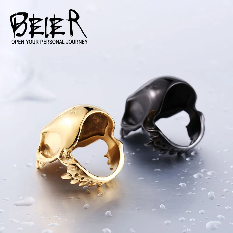 Beier new store 316L Stainless Steel ring top quality new Designed products Man's Vampire Skull Ring Fashion Jewelry LLBR8-149R