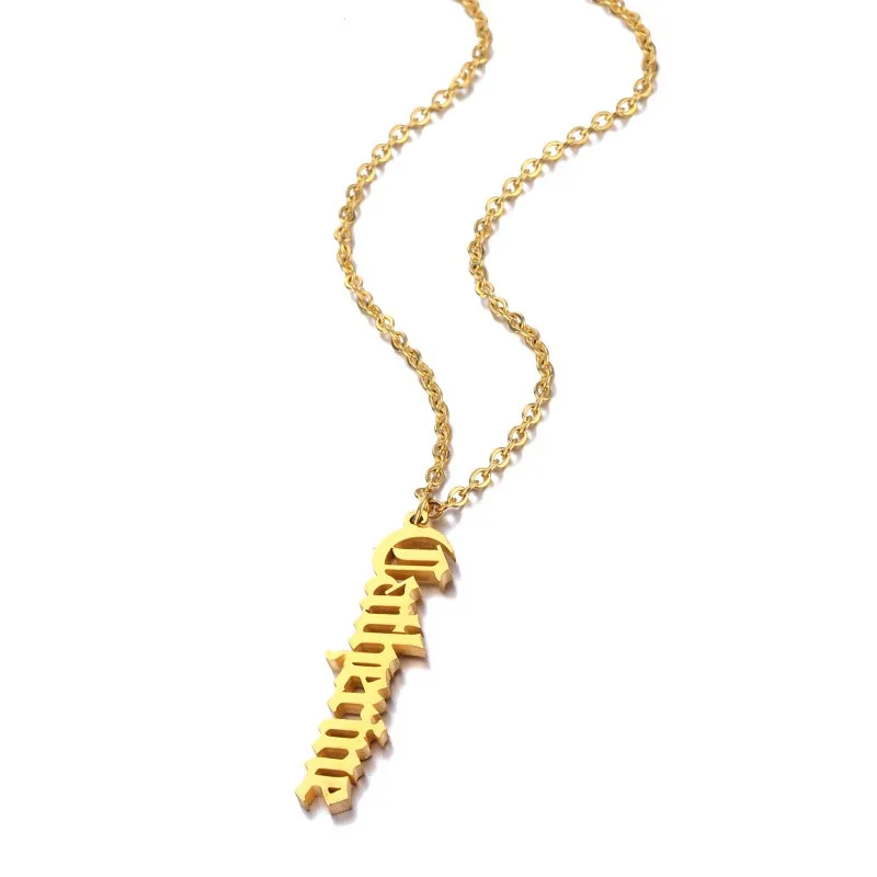 Золотой цвет Старое Английское имя ожерелье, персонализированные украшения из нержавеющей стали колье на заказ табличка письмо колье Femme