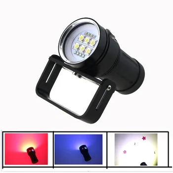 

20000LM Led Underwater Video Flashlight 6x Cree SST-90 White Led + 4x Red Light+4x UV / Blue Light Waterproof Diving Lamp Torch