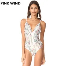 KEKAKA новейший белый цветочный Цельный купальник с рюшами для женщин, винтажный глубокий v-образный вырез, купальник с оборками, цельный купальник