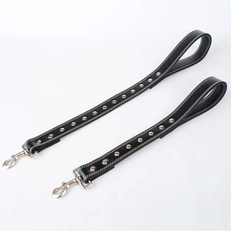 Black Large Dog Traffic Control Lead Leash Widened Thickened PU Leather Short Heavy and Duty with Double Row Suture | Дом и сад