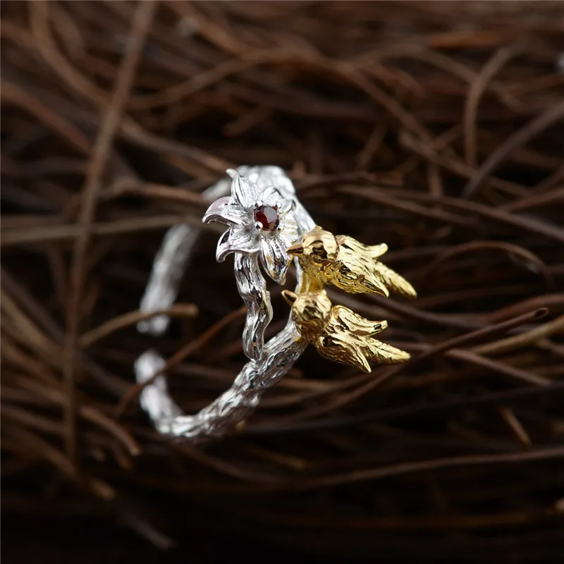 BESTLYBUY 100% Настоящее серебро 925 пробы ювелирные изделия милые кольца с птицами для