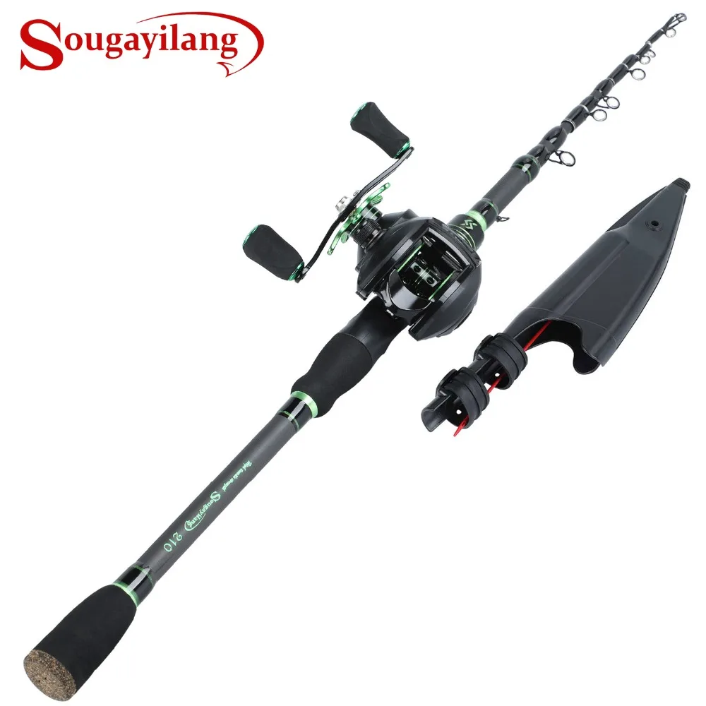 Sougayilang تلسكوبي الصيد قضيب BaitCasting الصيد بكرة كومبو الكربون الألياف المحمولة الصب قصبة صيد خشبية بكرة كيت