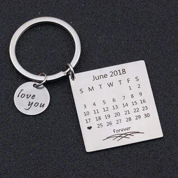 

Calendar Keychain Personality Customized Day Anniversary Memorial Date Keyring Specializing Gift For Couple Forever Love Key Tag