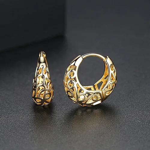 gold color Трендовые винтажные позолоченные круглые серьги-кольца с полым дизайном для женщин, женские простые серьги-кольца, модные ювелирные изделия - Окраска металла: gold color
