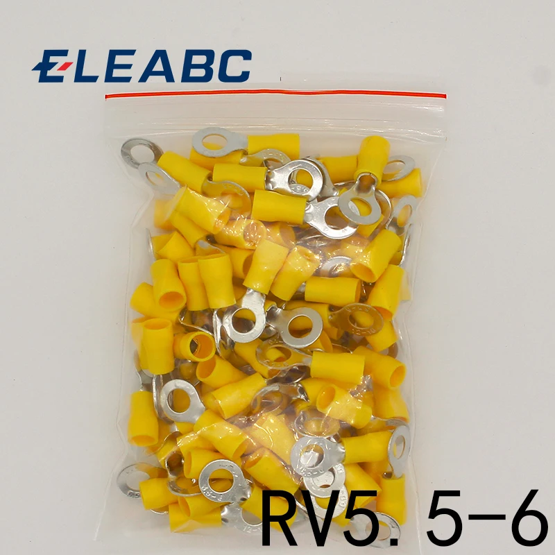 

RV5.5-6 Yellow Ring insulated terminal cable Crimp Terminal suit 4-6mm2 Cable Wire Connector 100PCS/Pack RV5-6 RV
