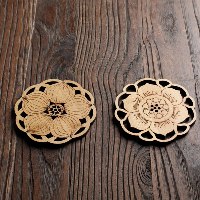 Tofok Water Lily Lotus Drink Coasters Mat Wooden Round Cup Table Mat Tea Coffee Mug Placemat Home Decoration Kitchen Accessories