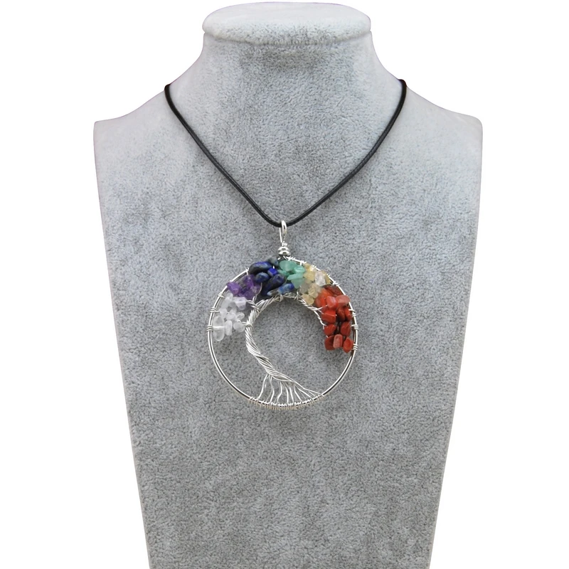 

Women Rainbow 7 Chakra Tree Of Life Quartz Pendant Necklace Multicolor Wisdom Tree Natural Stone Necklace