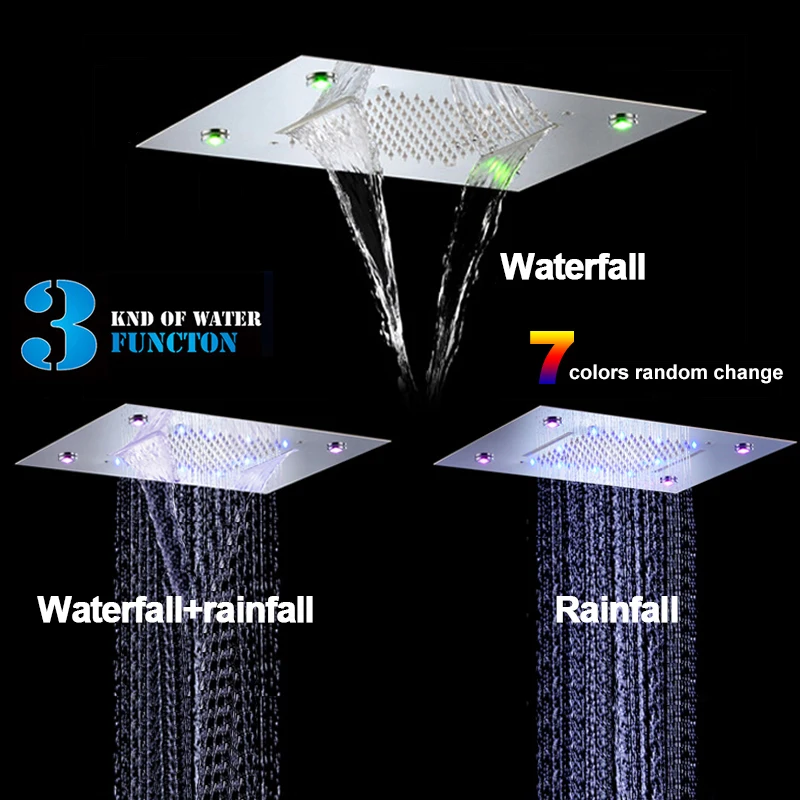 Showers Ceiling Rainfall Overhead Shower LED Light Auto-change 360*500mm Waterfall Shower Head Colorful Bathroom Showerheads Showers Ceiling Rainfall Overhead Shower LED Light Auto-change 360*500mm Waterfall Shower Head Colorful Bathroom Showerheads