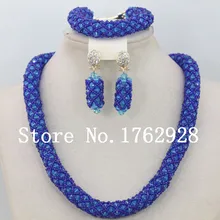 Модный нигерийская Свадьба ювелирный набор однорядные синие хрустальные бусы ожерелье Африканский Ювелирный Набор