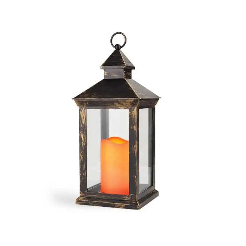 Vintage Decorative Lantern With LED Candle Solar Powered Outdoor Garden Light Hanging Candle Lantern