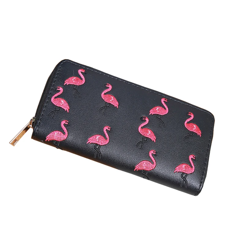 Flamingo Embroidered PU leather Zip Around Wallet for Girls Big
