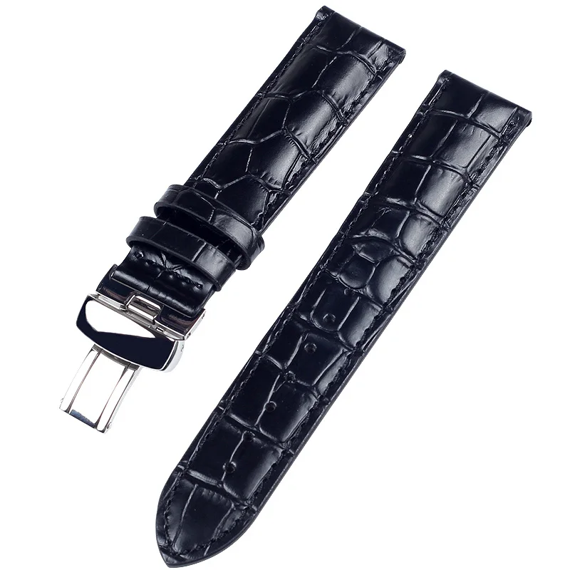 Высокое качество Натуральная телячья скрыть кожаный ремешок для наручных часов для Tissot часы ремешок 1853 T17 T035 T41 часы Браслеты - Цвет ремешка: Black silvery clasp