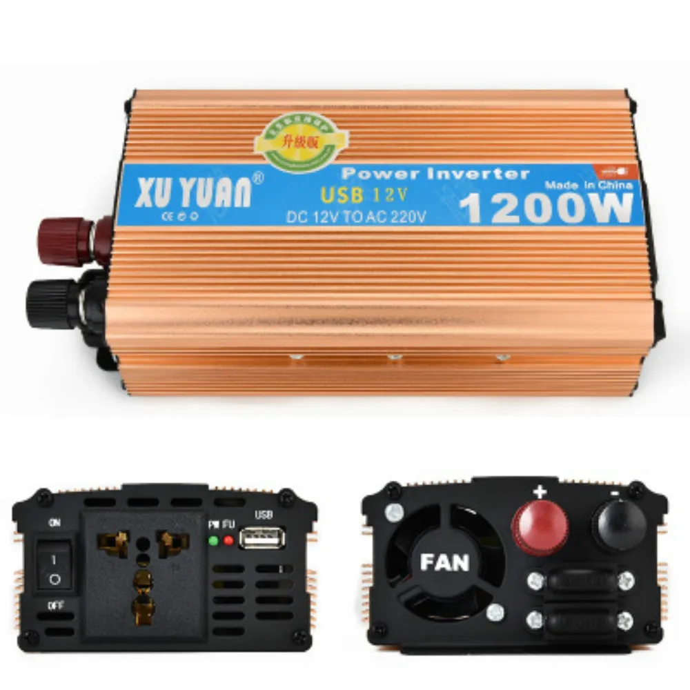 Подлинный XUYUAN 1200 W с USB on-инвертор для платы 12 V до 220 V преобразователь питания