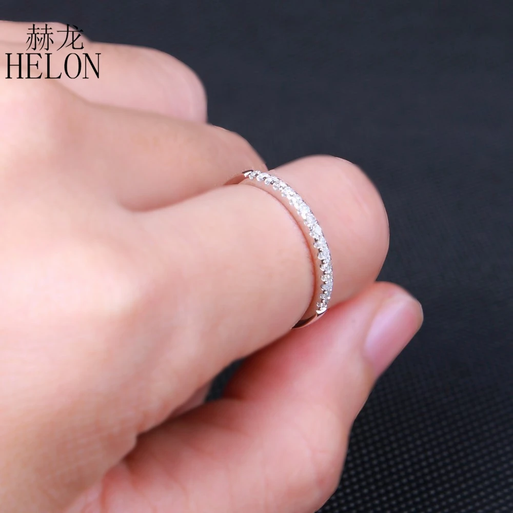 HELON твердое 10 к белое золото проложить природные бриллианты сверкающие обручальное кольцо бриллианты обручальное юбилей женское кольцо