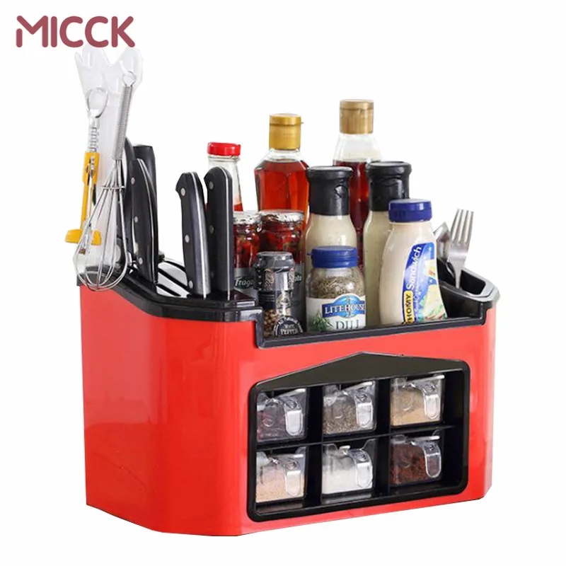 MICCK التوابل جرة تخزين المنزل سكين/شوكة التوابل رف البلاستيك المطبخ المنظم الجرف للتوابل إمدادات ملحقاتها