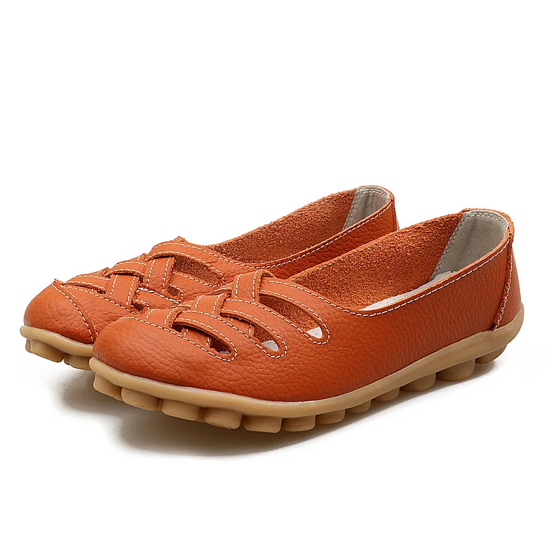 

Discount 2018 fashion leather casual flat shoes women sandals summer shoes flat hollow comfortable breathable size 34-44