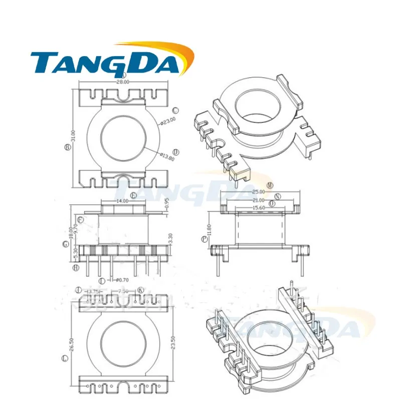 

Tangda POT POT3019 Type 6+6 pin 12P Bobbin magnetic core + skeleton ferrites Power Transformer housing PC40 High frequency .
