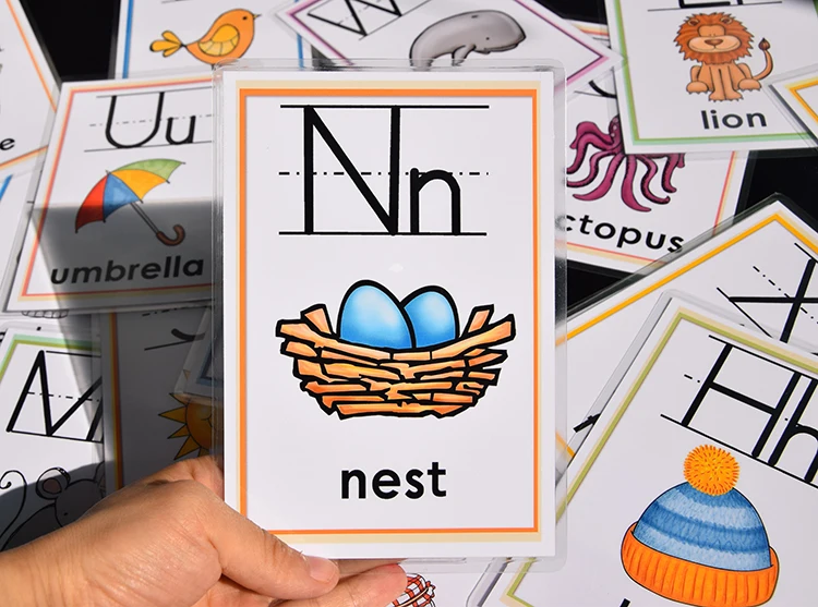 Flash com Animais Cartões de Palavra Educativos para Crianças Auxiliares de Ensino Alfabeto Inglês Aprendizagem Cartão Cedo Brinquedos Professor 26 9 Home & Garden